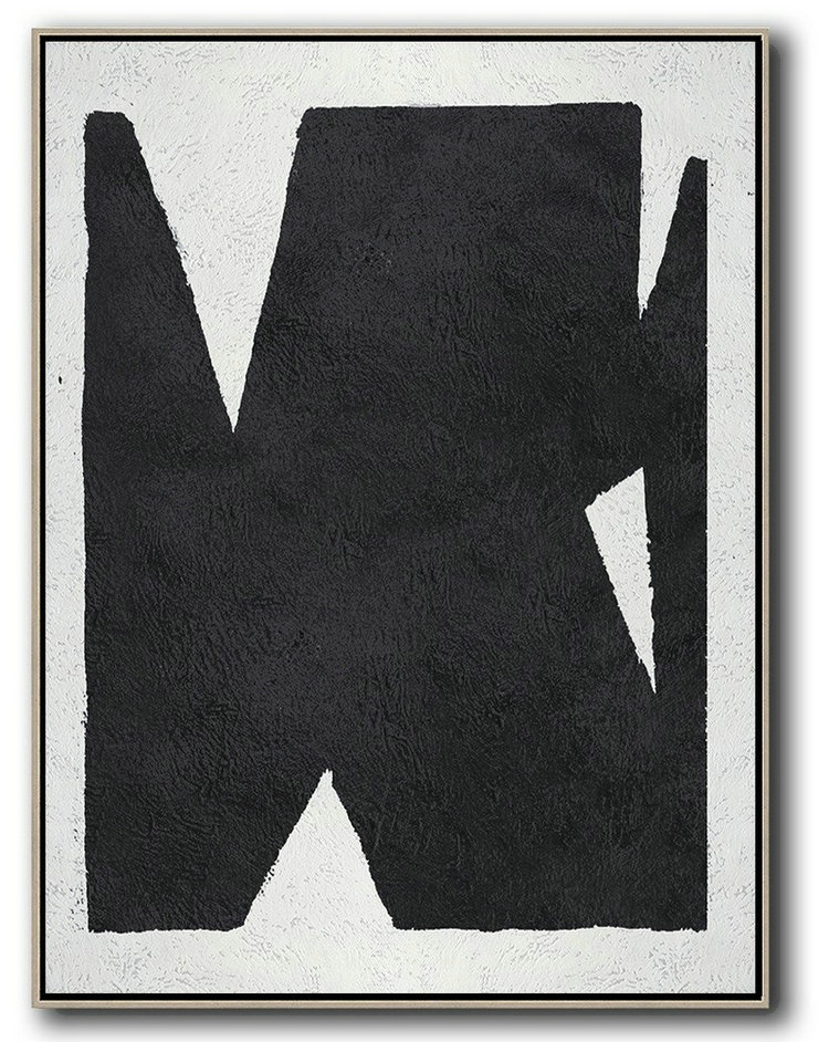 Handmade Extra Large Contemporary Painting,Black And White Minimal Painting On Canvas - Modern Living Room Decor